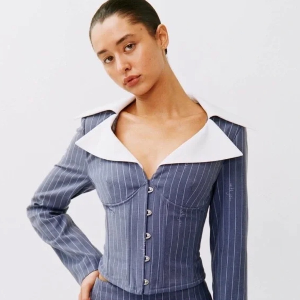 With Jean Claudia Pinstripe Corset Top